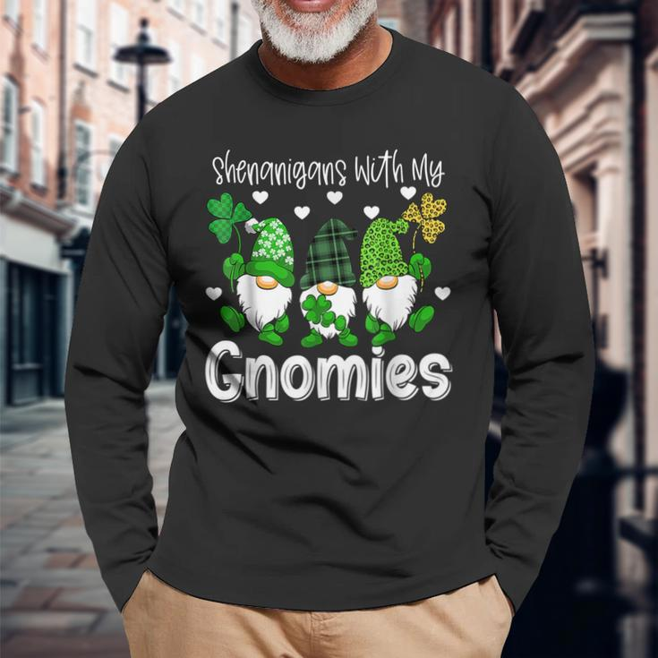 Shenanigans With My Gnomies St Patricks Day Gnome Shamrock Long Sleeve T-Shirt Gifts for Old Men