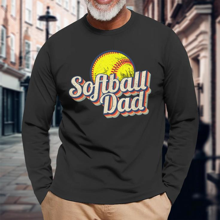 Softball Dad Retro Vintage Softball Dad Long Sleeve T-Shirt Gifts for Old Men