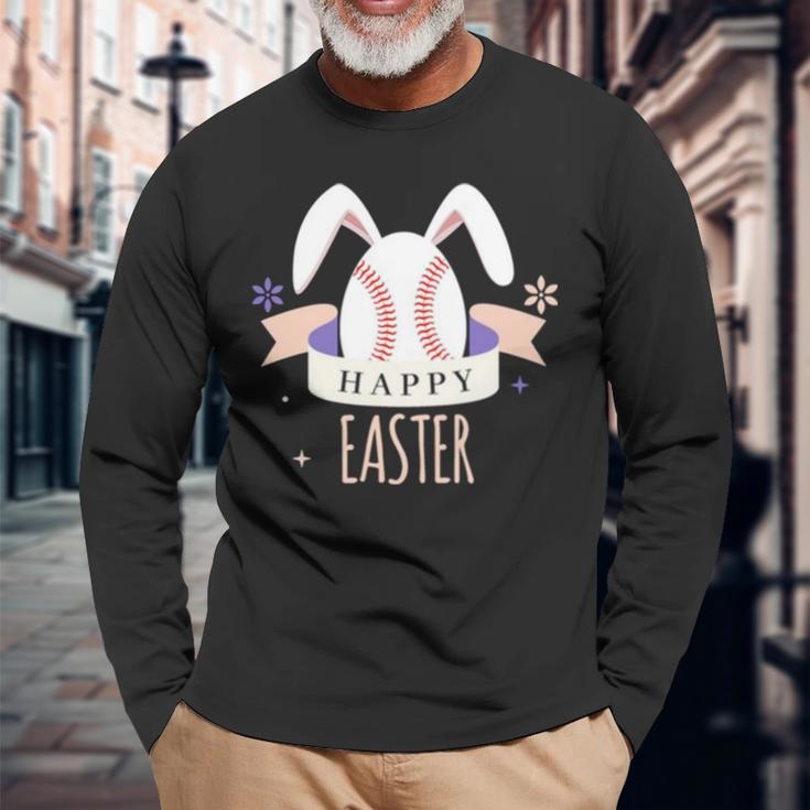Sport Bunny Baseball Easter Day Egg Rabbit Baseball Ears Long Sleeve T-Shirt Gifts for Old Men
