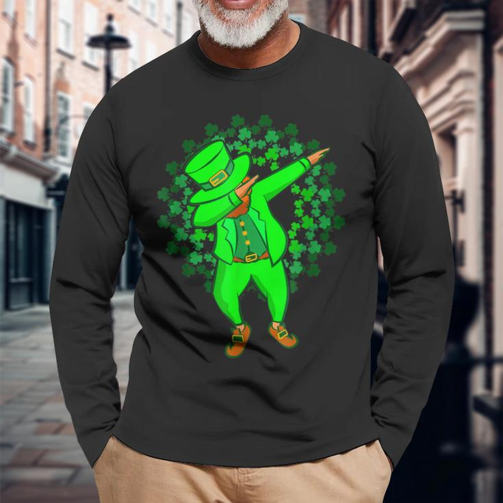 St Patricks Day Dabbing Leprechaun Irish Green Long Sleeve T-Shirt Gifts for Old Men