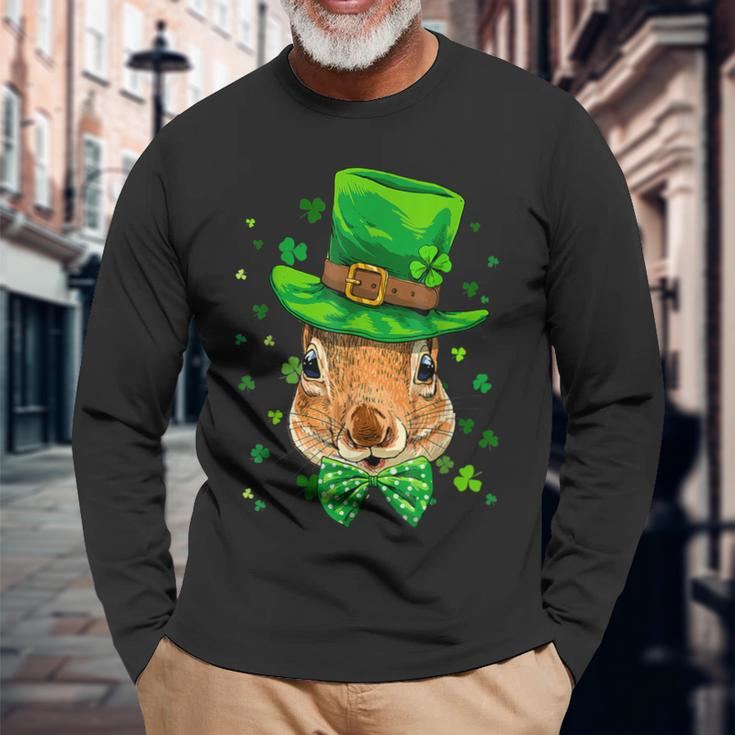 St Patricks Day Leprechaun Squirrel Rodents Shamrock Irish Long Sleeve T-Shirt Gifts for Old Men