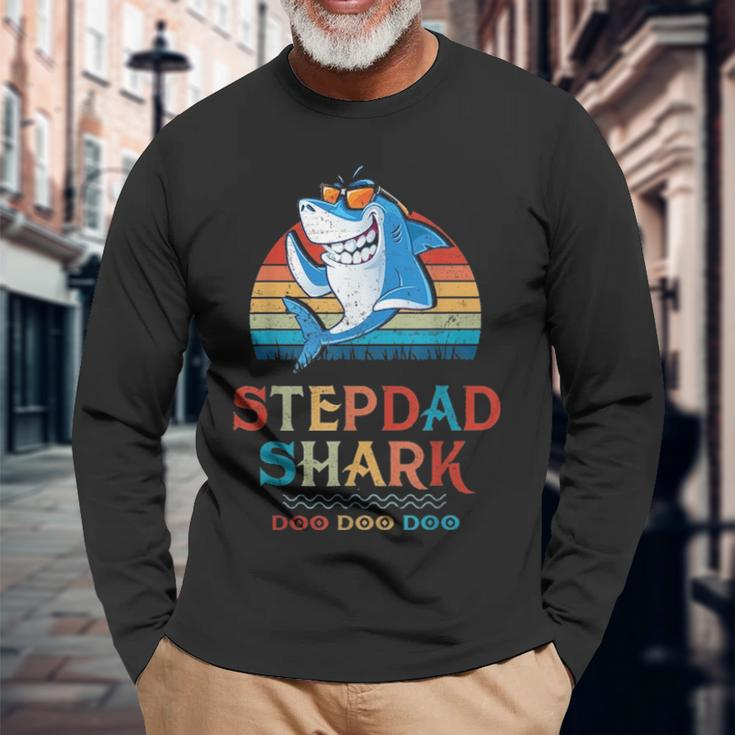 Stepdad Shark Fathers Day V2 Long Sleeve T-Shirt Gifts for Old Men
