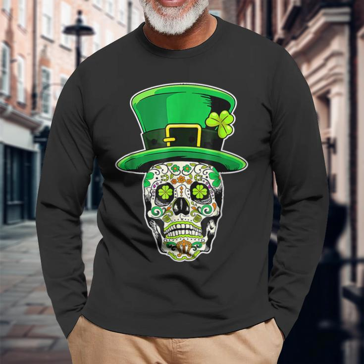 Sugar Skull Happy St Patricks Day Of Dead Long Sleeve T-Shirt Gifts for Old Men