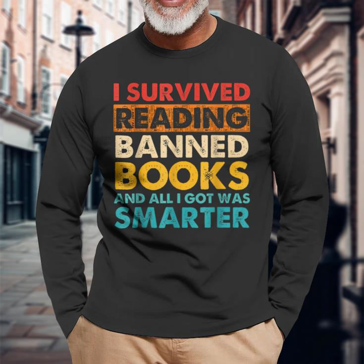 I Survived Reading Banned Books And All I Got Was Smarter Long Sleeve T-Shirt Gifts for Old Men