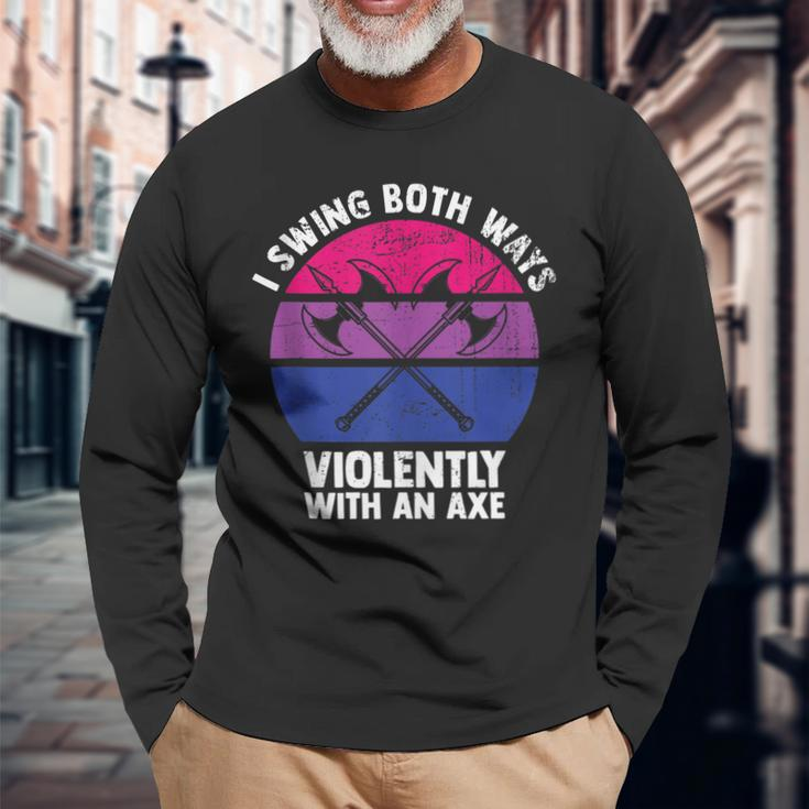 I Swing Both Ways Violently With An Axe Bisexual Lgbt Pride Long Sleeve T-Shirt Gifts for Old Men