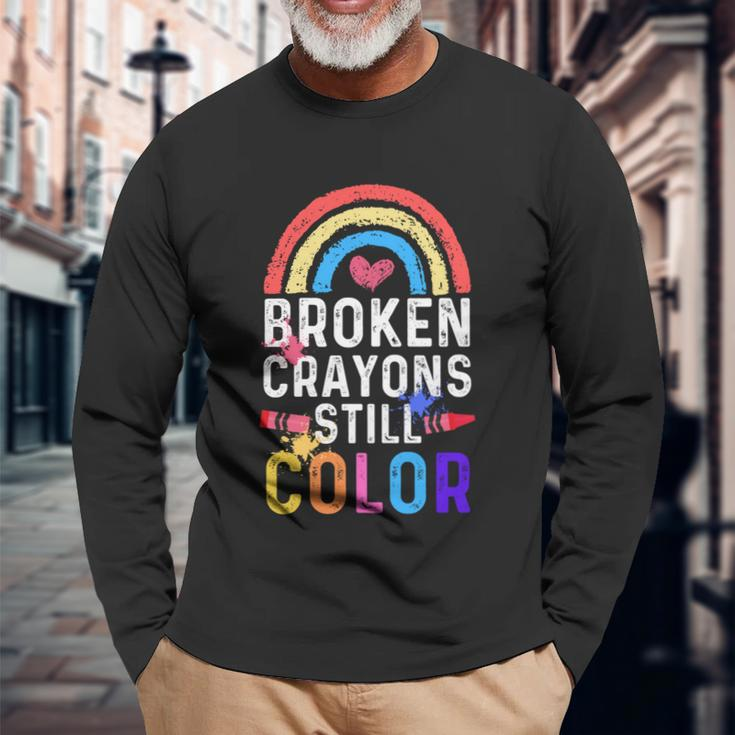 Mental Health Awareness Broken Crayons Still Color Long Sleeve T-Shirt Gifts for Old Men