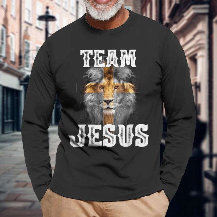 Team Jesus Lion Judah Jesus Cross Lovers Christian Faith Long Sleeve T-Shirt Gifts for Old Men