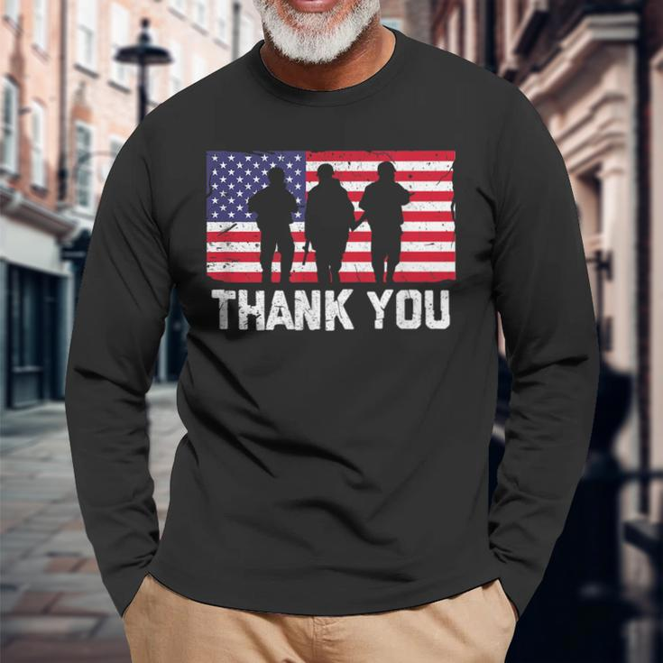 Thank You American Flag Military Heroes Veteran Day Design Men Women Long Sleeve T-shirt Graphic Print Unisex Gifts for Old Men