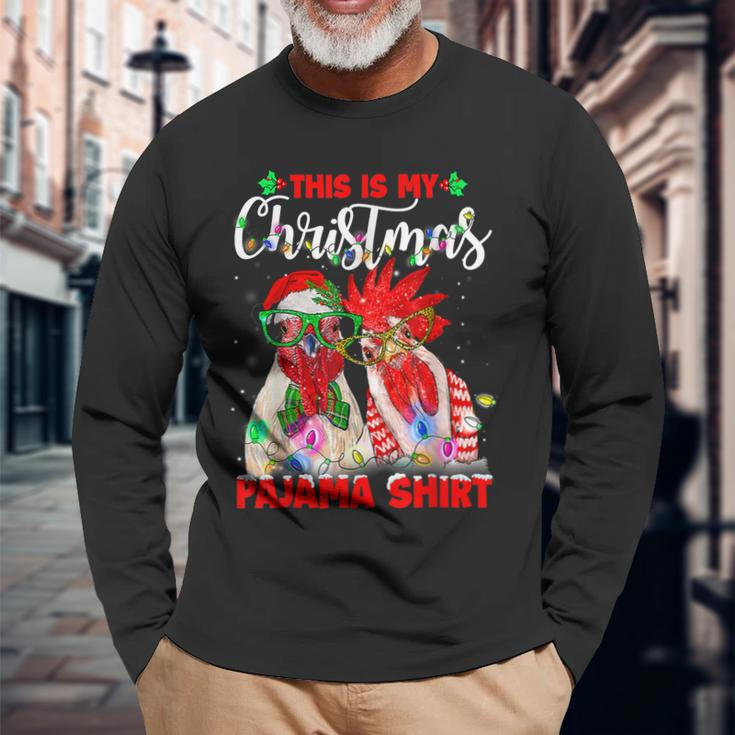 This Is My Christmas Pajama Chicken Lover Xmas Light Holiday Men Women Long Sleeve T-shirt Graphic Print Unisex Gifts for Old Men