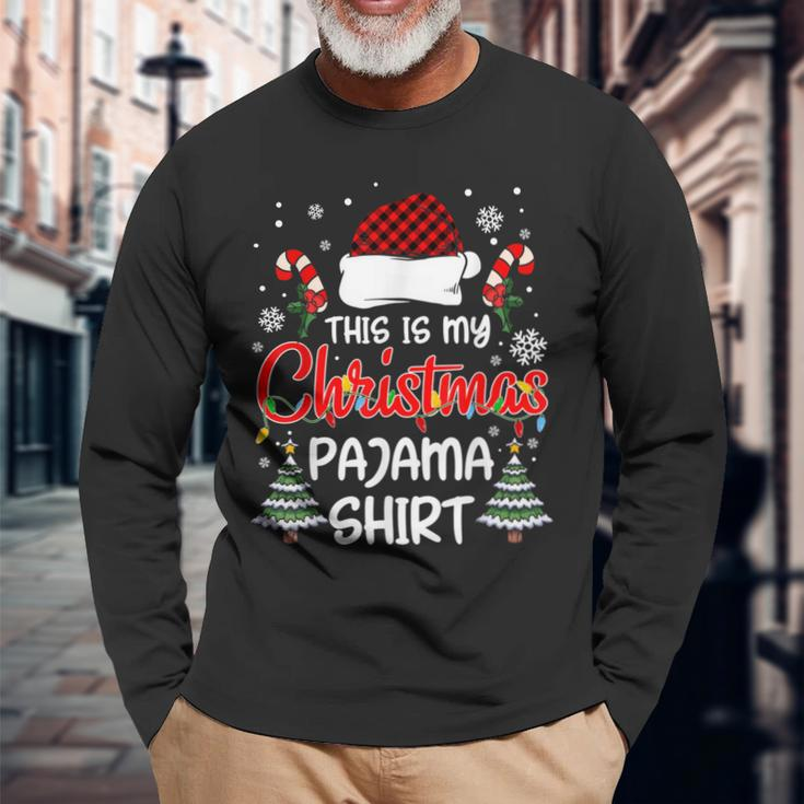 This Is My Christmas Pajama Xmas Lights Funny Holiday Men Women Long Sleeve T-shirt Graphic Print Unisex Gifts for Old Men