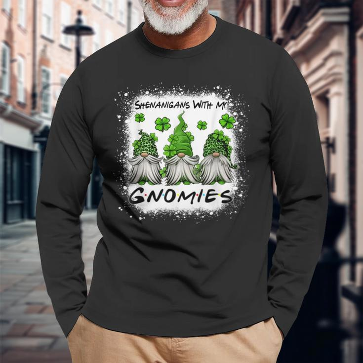 Three Gnomes Shamrock Clover Leopard Bleached St Patrick Day Long Sleeve T-Shirt Gifts for Old Men
