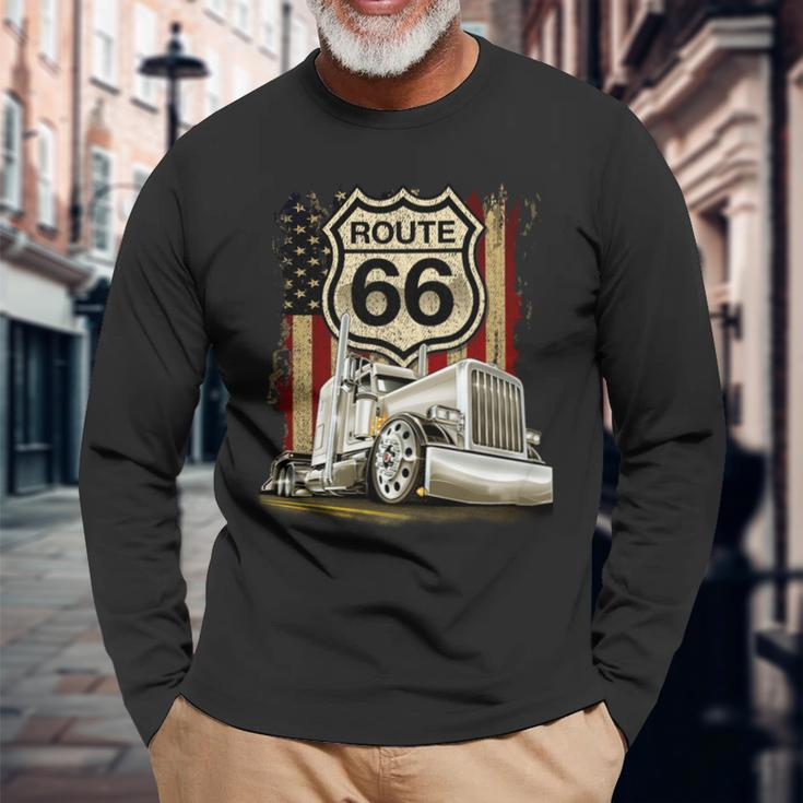 Trucker Route Long Sleeve T-Shirt Gifts for Old Men