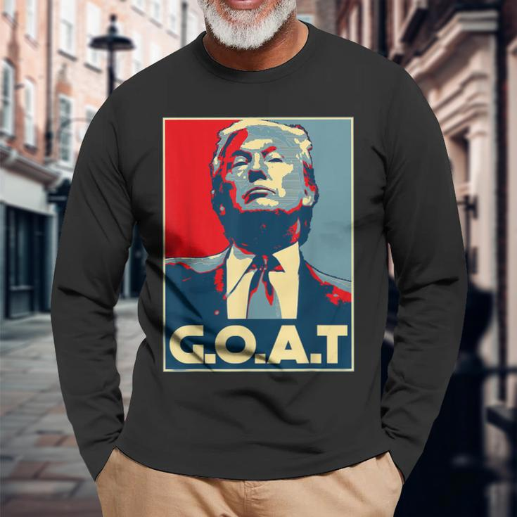Trump Goat Middle Finger Election 2024 Republican Poster Long Sleeve T-Shirt Gifts for Old Men