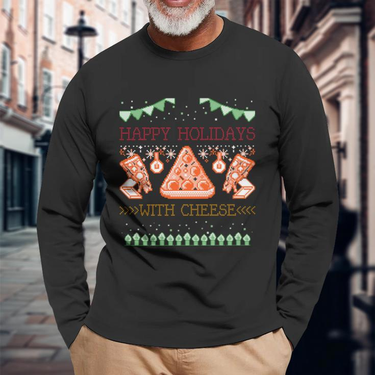 Ugly Christmas Sweater Burger Happy Holidays With Cheese V14 Long Sleeve T-Shirt Gifts for Old Men
