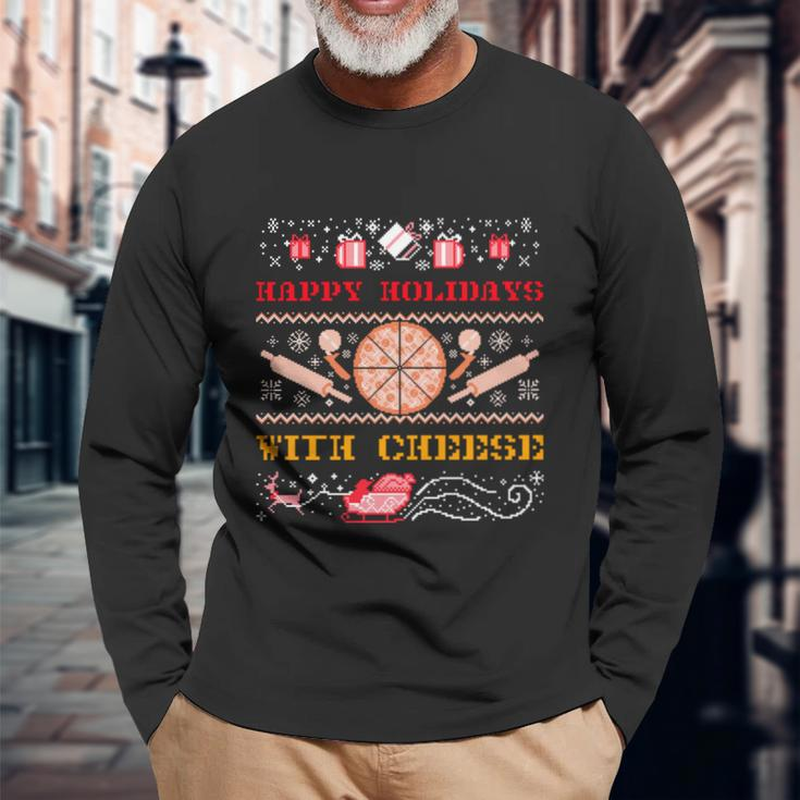 Ugly Christmas Sweater Burger Happy Holidays With Cheese V15 Long Sleeve T-Shirt Gifts for Old Men