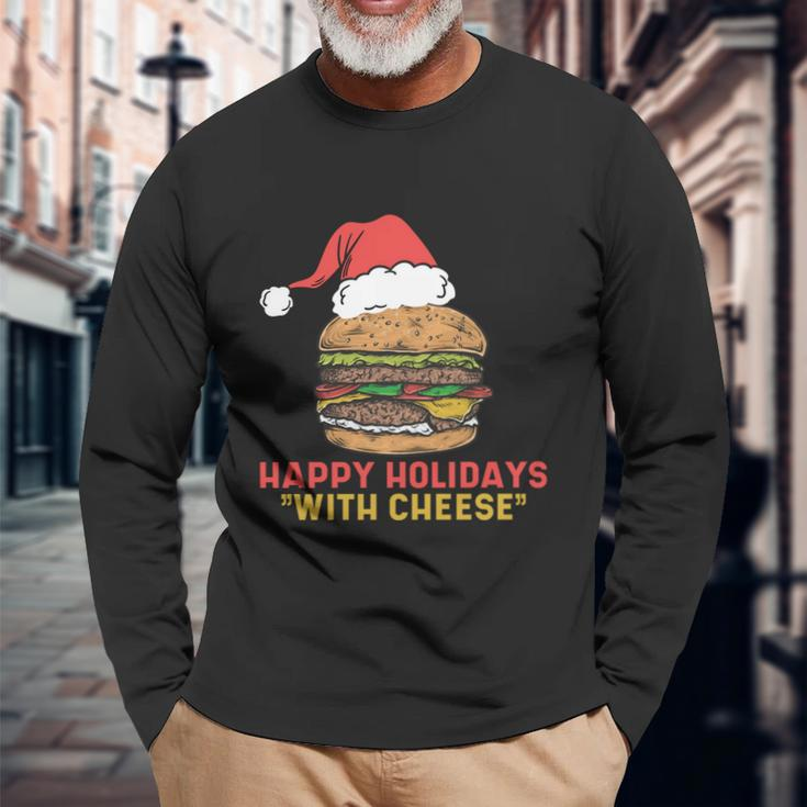 Ugly Christmas Sweater Burger Happy Holidays With Cheese V2 Long Sleeve T-Shirt Gifts for Old Men