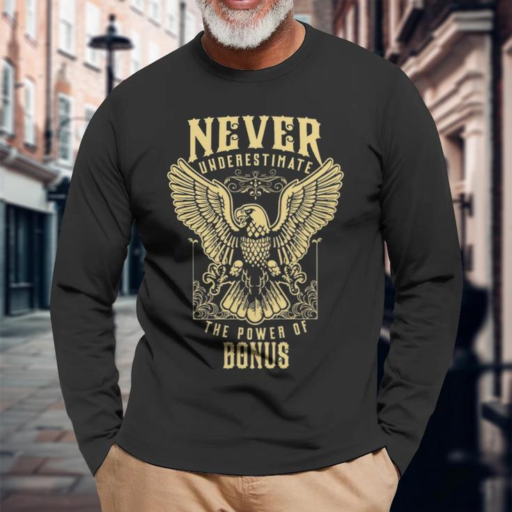Never Underestimate The Power Of Bonus Personalized Last Name Long Sleeve T-Shirt Gifts for Old Men