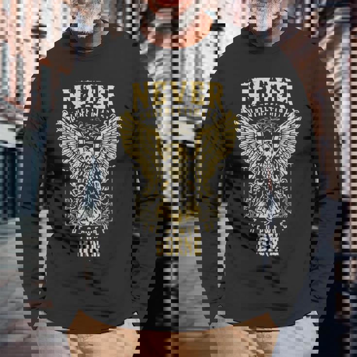 Never Underestimate The Power Of Borne Personalized Last Name Long Sleeve T-Shirt Gifts for Old Men