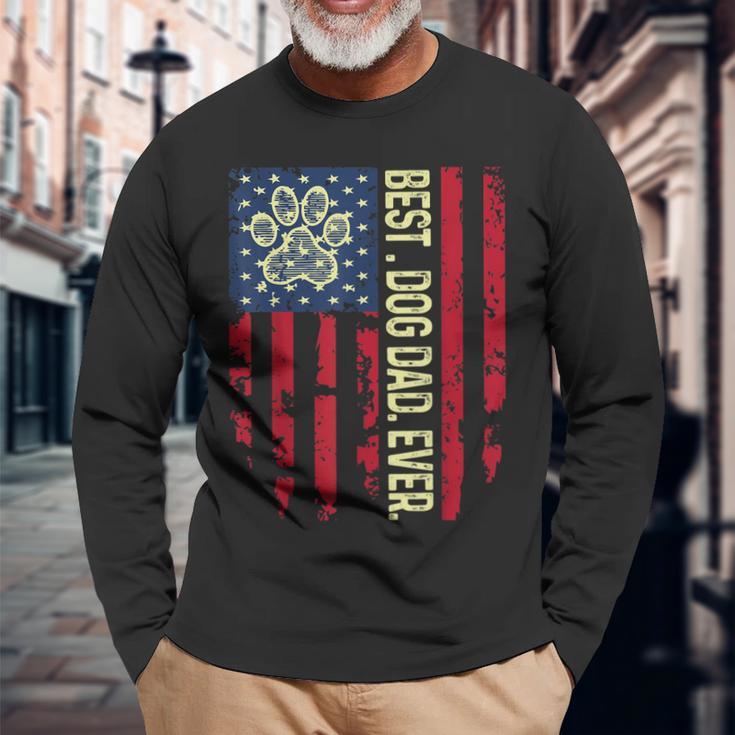 United States Usa Flag Best Dog Dad Ever Dad On Fathers Day Long Sleeve T-Shirt T-Shirt Gifts for Old Men
