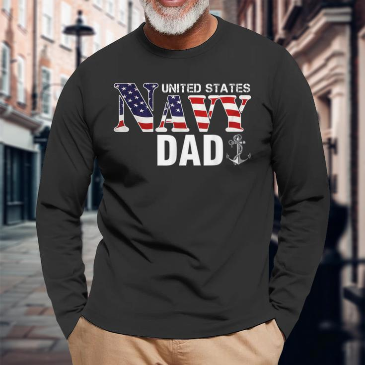 United States Vintage Navy With American Flag For Dad Long Sleeve T-Shirt Gifts for Old Men