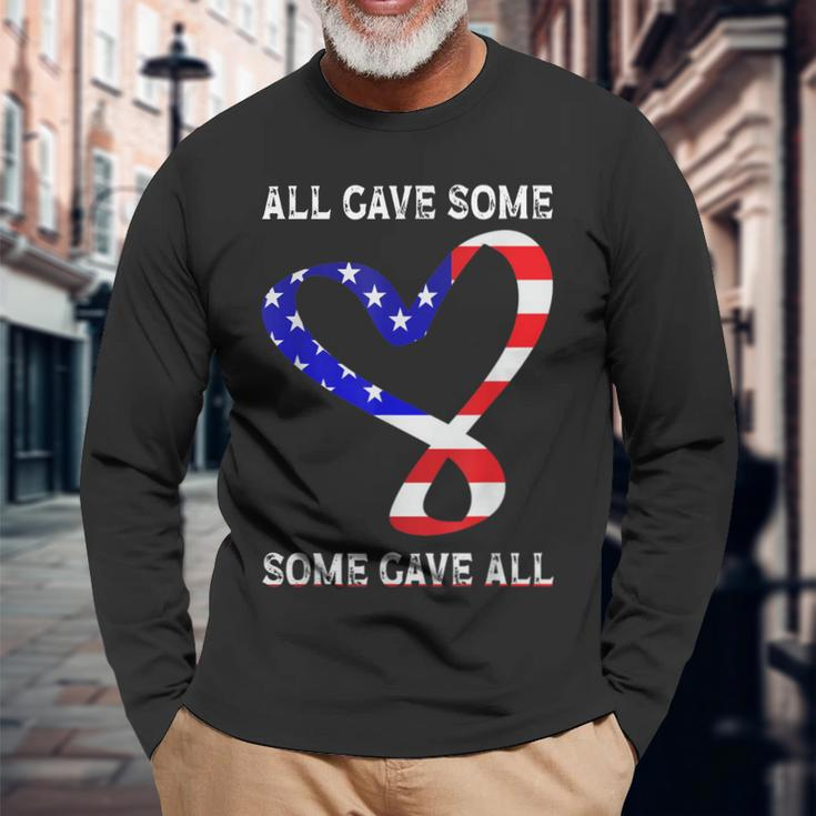 Usa Flag American Patriotic Heart Armed Forces Memorial Day Long Sleeve T-Shirt Gifts for Old Men