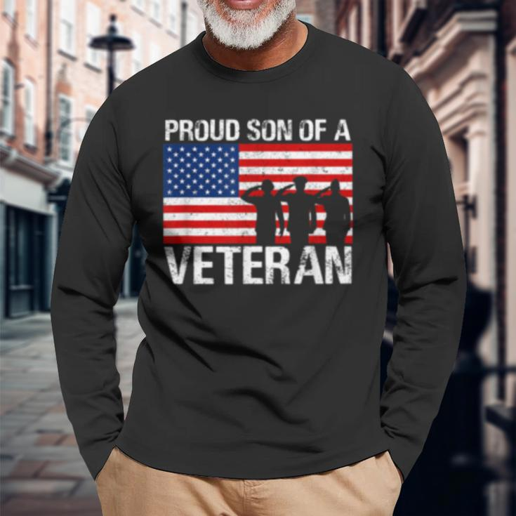 Usa United States Military Proud Son Of A Veteran Long Sleeve T-Shirt Gifts for Old Men