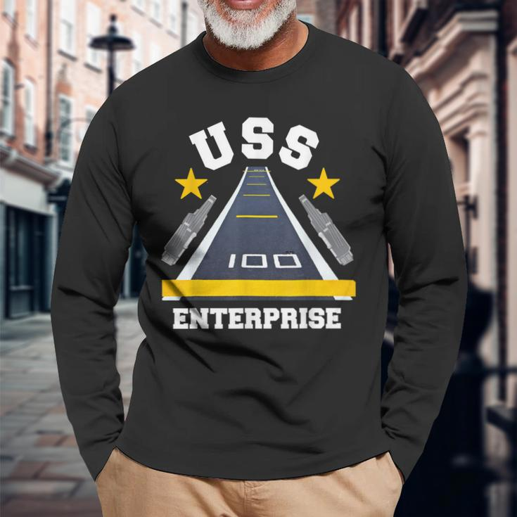 Uss Enterprise Aircraft Carrier Military Veteran Long Sleeve T-Shirt Gifts for Old Men