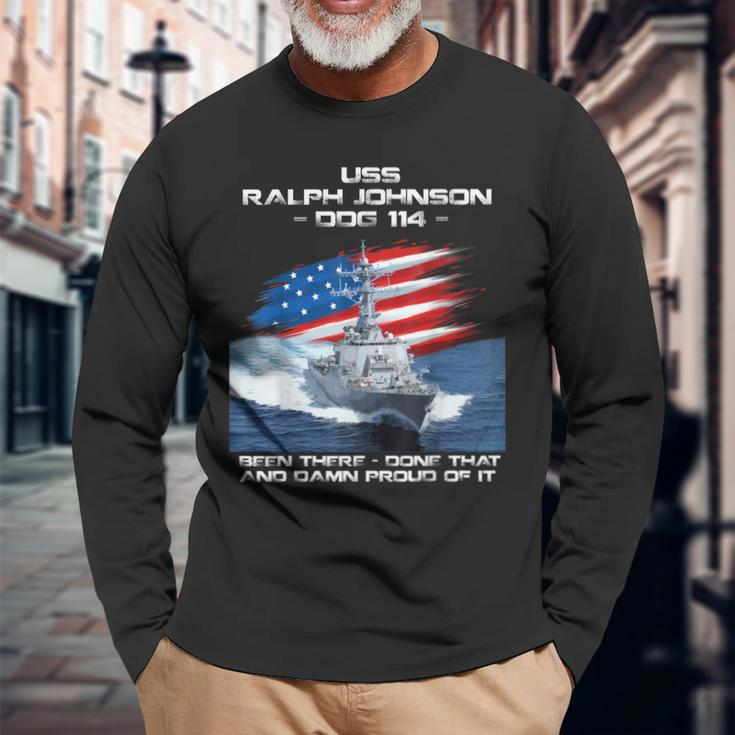 Uss Ralph Johnson Ddg-114 Destroyer Ship Usa Flag Veteran Long Sleeve T-Shirt Gifts for Old Men