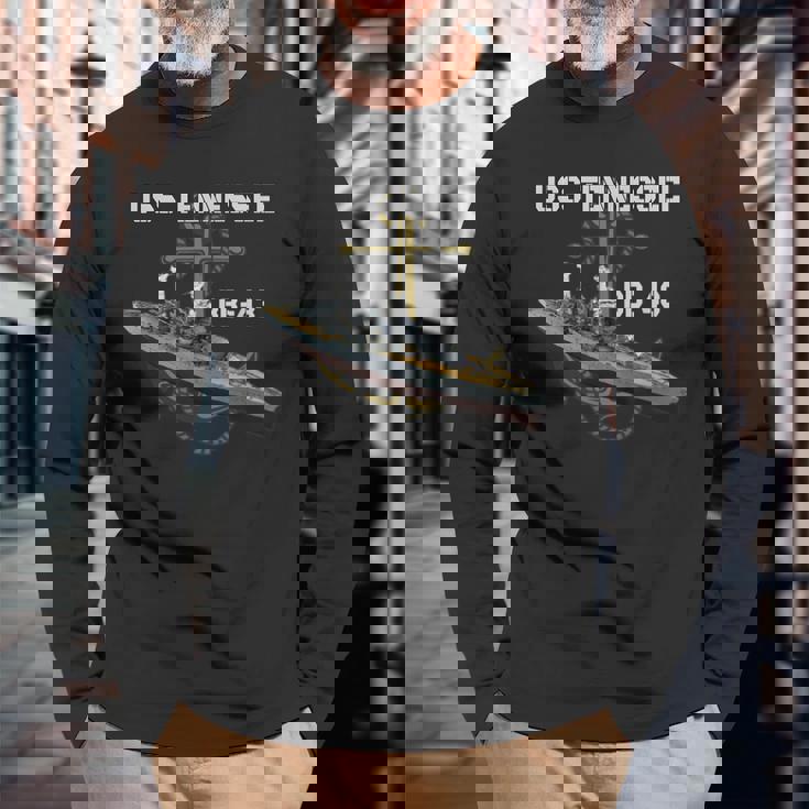 Uss Tennessee Bb-43 Battleship Ww2 American Warship Veterans Long Sleeve T-Shirt Gifts for Old Men