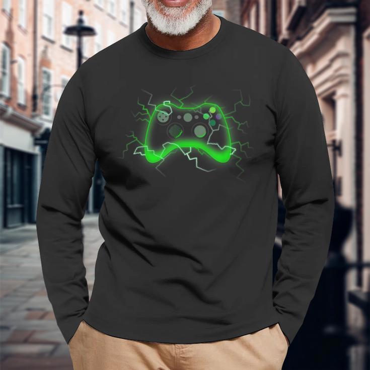 Video Game Controller Shock Lightning Bolt Gaming Gamer Langarmshirts Geschenke für alte Männer