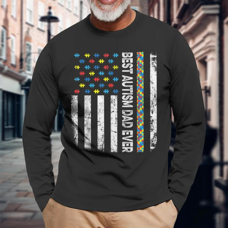 Vintage American Flag Best Autism Dad Ever Autism Awareness Long Sleeve T-Shirt T-Shirt Gifts for Old Men