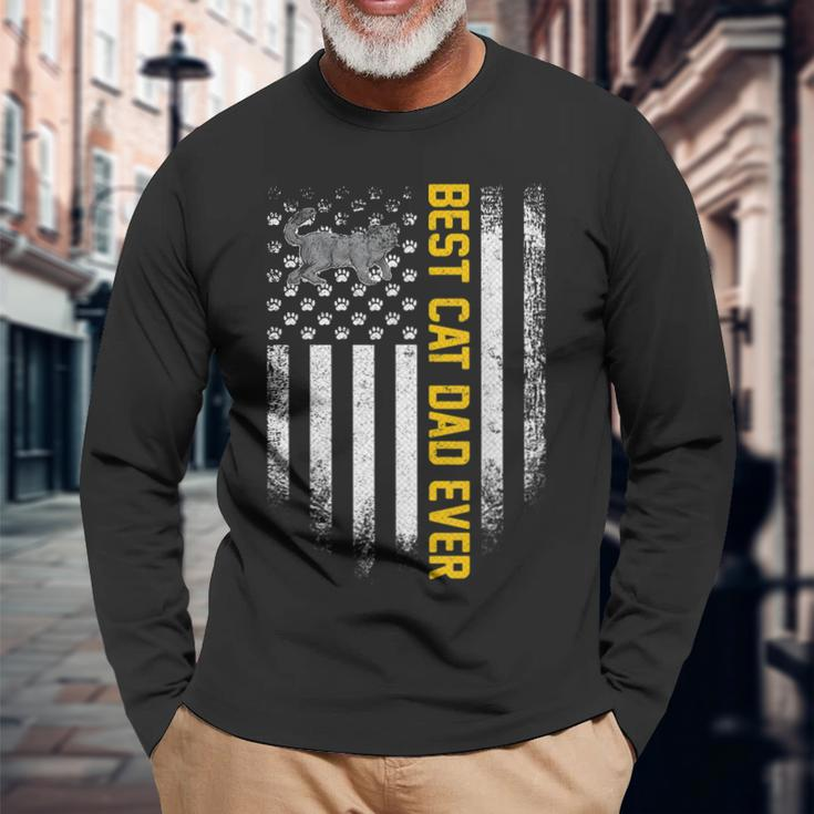 Vintage American Flag Best British Shorthair Cat Dad Ever Long Sleeve T-Shirt T-Shirt Gifts for Old Men