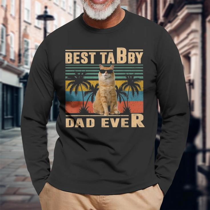 Vintage Best Cat Dad Ever Tabby Fathers Day dy Long Sleeve T-Shirt Gifts for Old Men