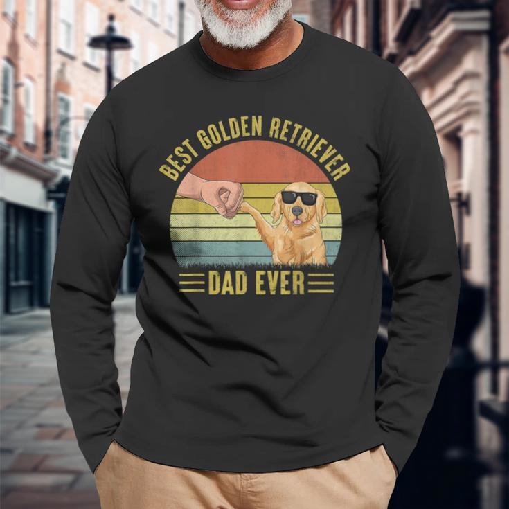 Vintage Best Golden Retriever Dad Ever Fist Bump Dog Lover Long Sleeve T-Shirt Gifts for Old Men