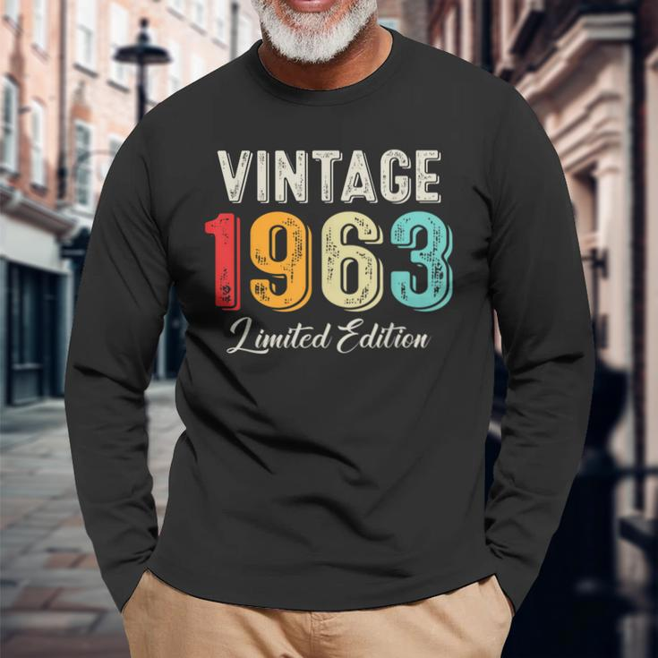 Vintage Born In 1963 Birthday Year Party Wedding Anniversary Long Sleeve T-Shirt Gifts for Old Men