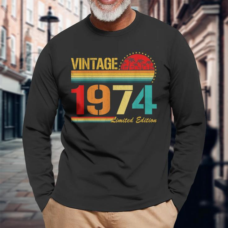 Vintage Born In 1974 Birthday Year Party Wedding Anniversary Long Sleeve T-Shirt Gifts for Old Men
