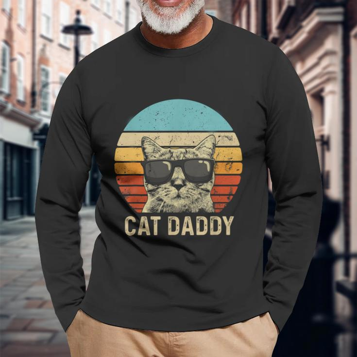 Vintage Cat Daddy Shirt Cat Lover Cat Dad Fathers Long Sleeve T-Shirt Gifts for Old Men