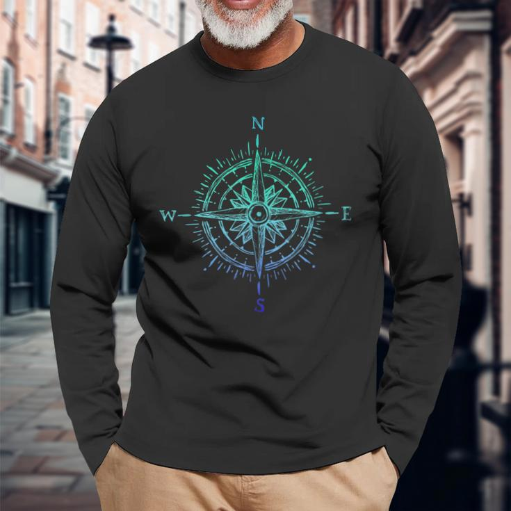 Vintage Compass Boat Captain Boater Boating Pontoon Long Sleeve T-Shirt Gifts for Old Men