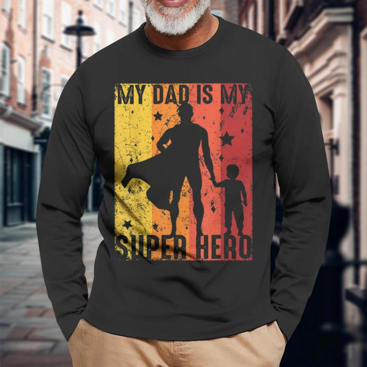 Vintage My Dad Is My Super Hero Retro Dad Superhero For Boys Long Sleeve T-Shirt Gifts for Old Men