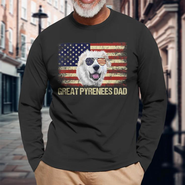 Vintage Great Pyrenees Dad American Flag Usa 4Th Of July Long Sleeve T-Shirt Gifts for Old Men