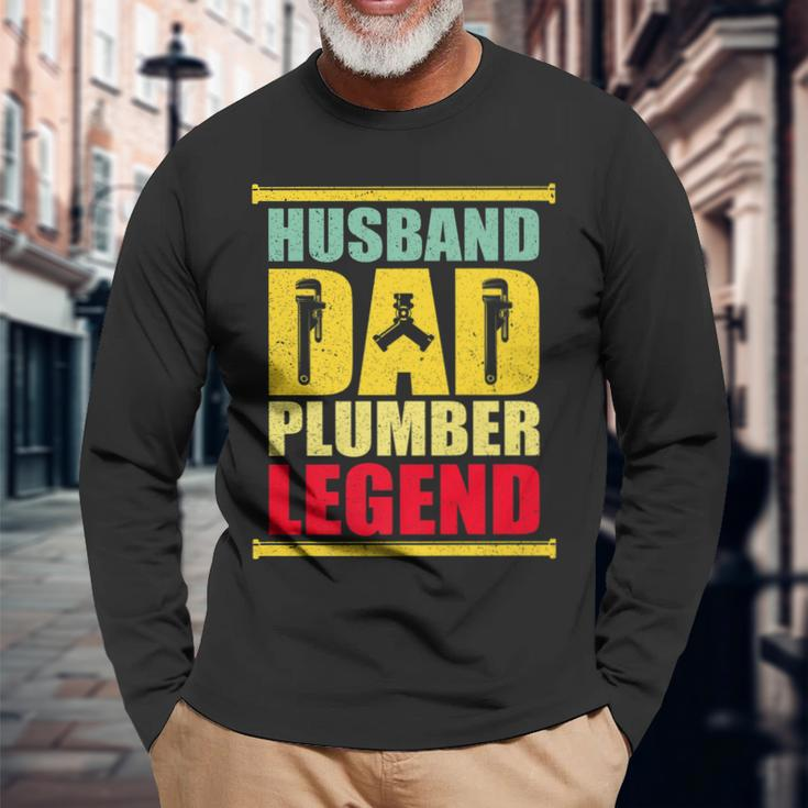 Vintage Husband Dad Plumber Legend Long Sleeve T-Shirt Gifts for Old Men