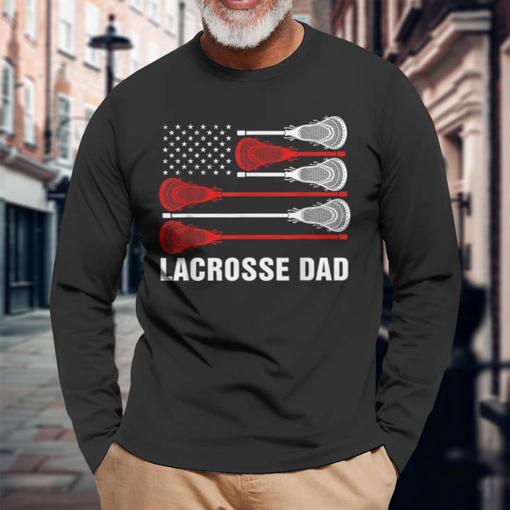 Vintage Lacrosse Dad Lax Dad Usa Flag Patriotic Long Sleeve T-Shirt Gifts for Old Men