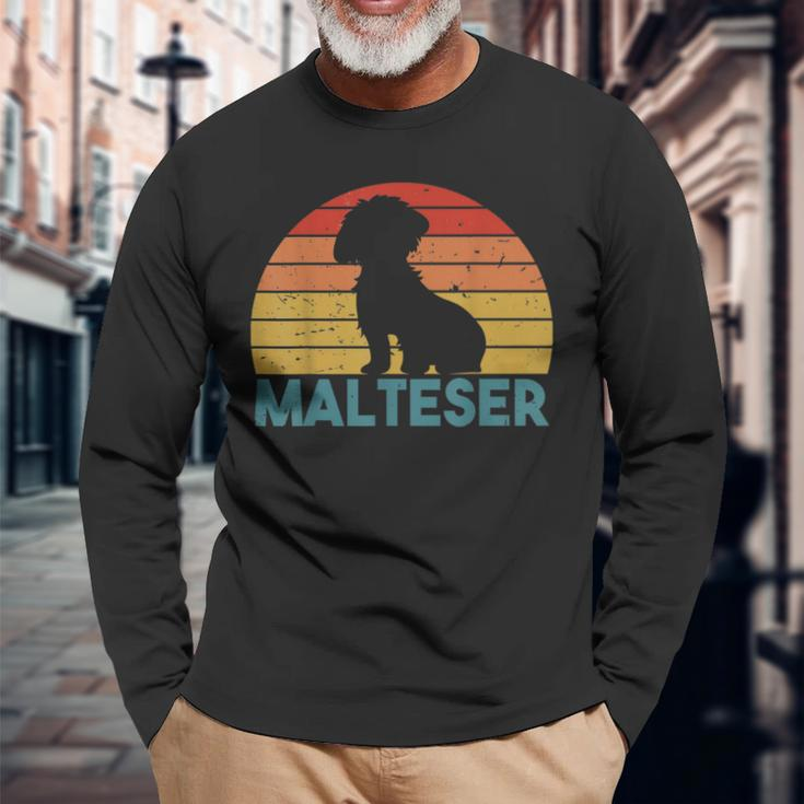 Vintage Malteser Hunde Hunderasse Hundeliebhaber Hund Langarmshirts Geschenke für alte Männer