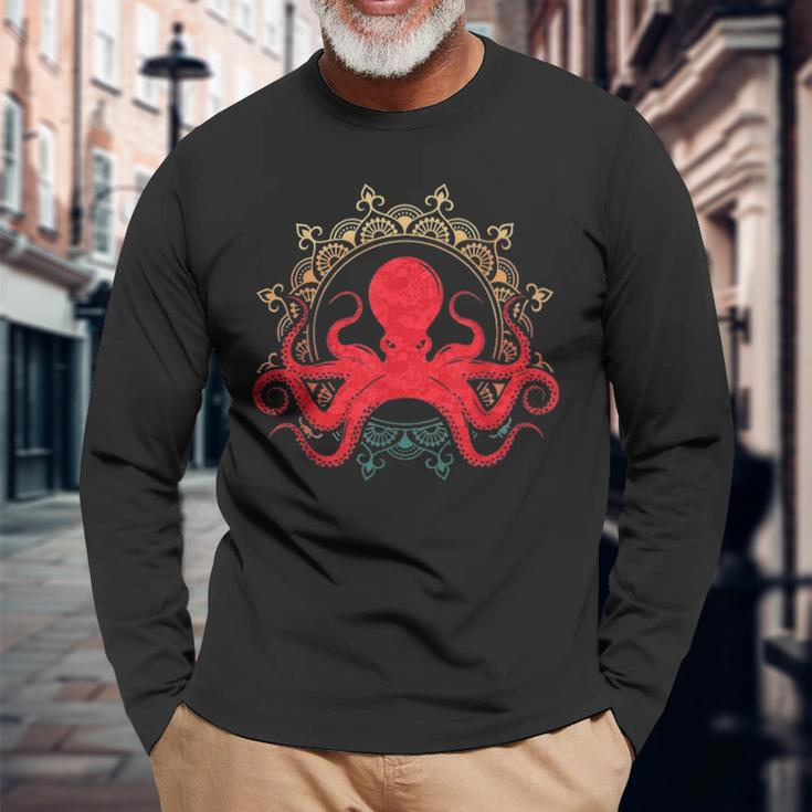 Vintage Octopus Print Retro Octopi Retro Octopus Long Sleeve T-Shirt Gifts for Old Men