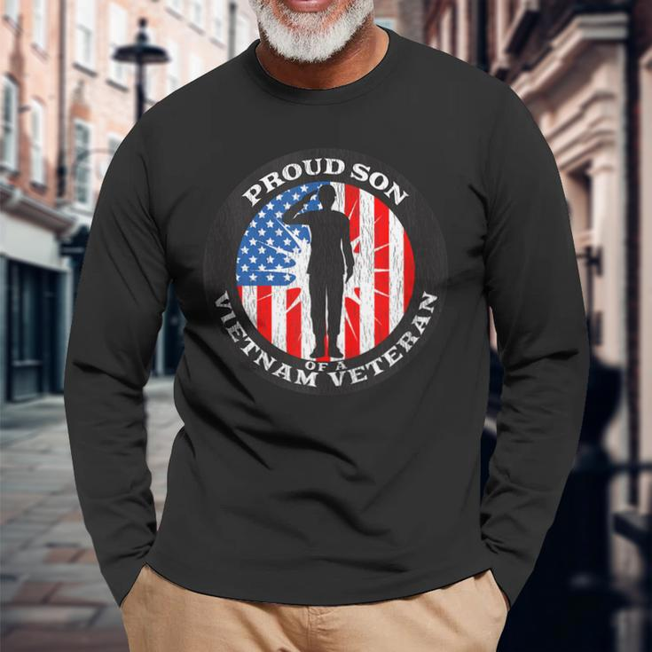 Vintage Patriotic Us Flag Proud Son Veteran Vietnam Long Sleeve T-Shirt Gifts for Old Men