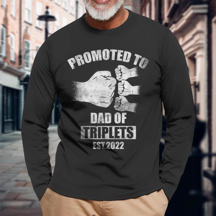 Vintage Promoted To Dad Of Triplets Est 2022 Long Sleeve T-Shirt Gifts for Old Men