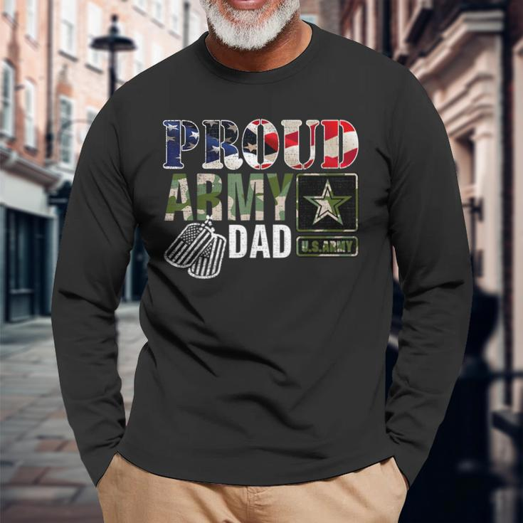 Vintage Proud Army Dad Camo With American Flag Long Sleeve T-Shirt Gifts for Old Men