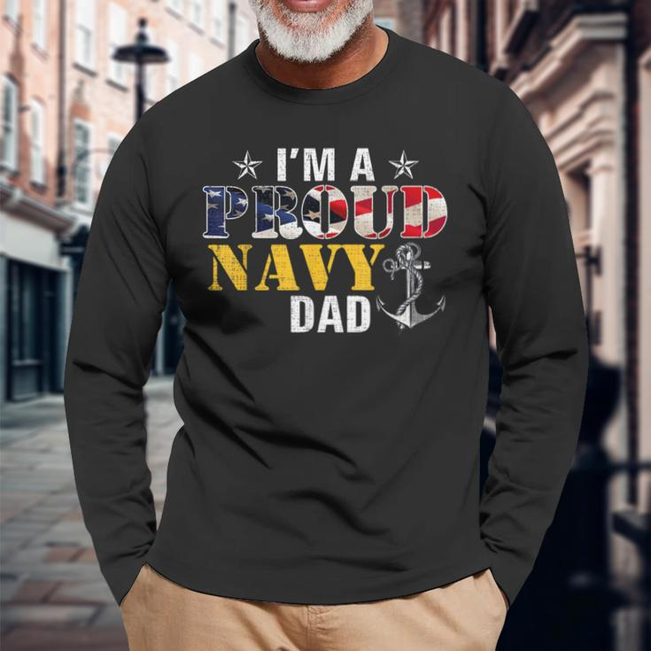 Vintage Im A Proud Navy With American Flag For Dad Long Sleeve T-Shirt Gifts for Old Men