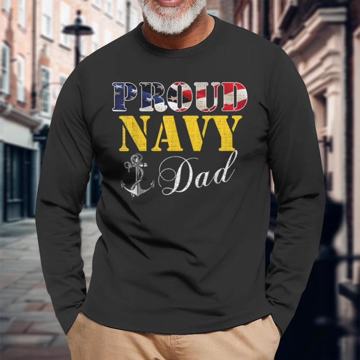 Vintage Proud Navy With American Flag For Dad Long Sleeve T-Shirt Gifts for Old Men