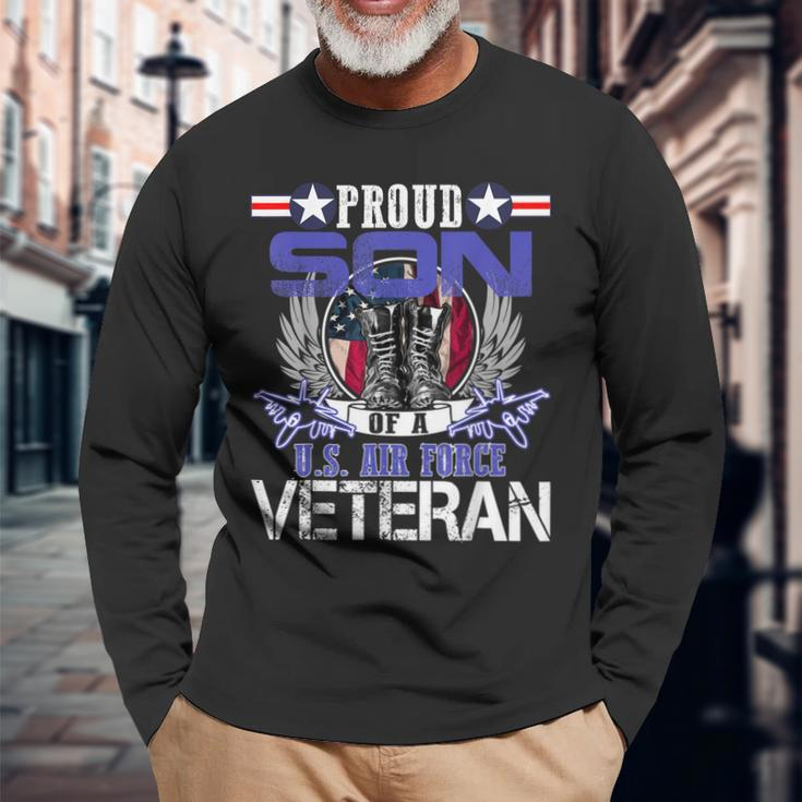 Vintage Proud Son Of A US Air Force Veteran Mom Dad Long Sleeve T-Shirt Gifts for Old Men